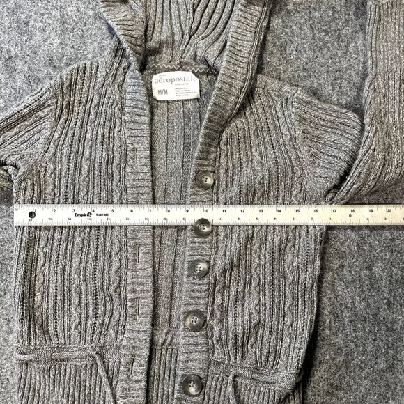 Aeropostale Womens Y2K Gray Cable Knit Hooded Button Sweater Cardigan M, Cozy - Picture 3 of 12
